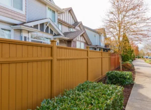 residential house with new wooden fence residential house with new wooden fence